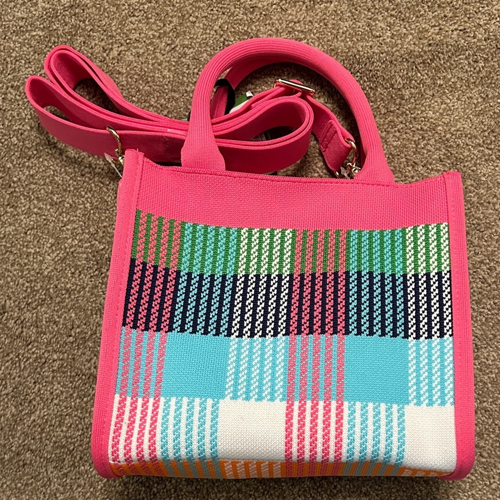 Pink Plaid Knit Kate Spade x Target Crossbody Bag, NWT, Detachable Strap - Picture 6 of 7